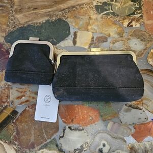 Laflore Black Cork Vegan Clutch and Coin Purse Set